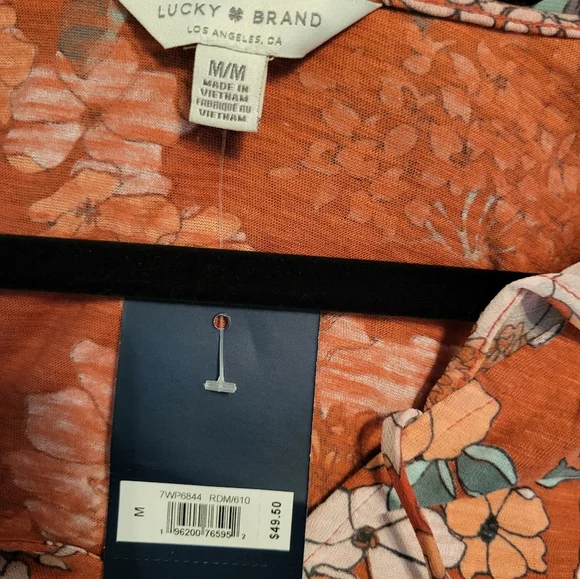 Lucky Brand Orange Floral Women's Top, Size Medium NWT - Picture 4 of 6